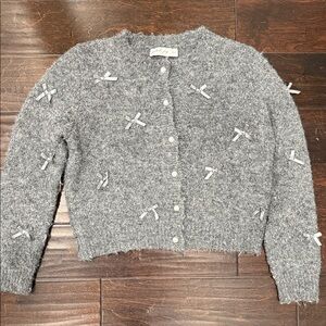 Petal & Pup Gray Bow-Embellished Cropped Cardigan
